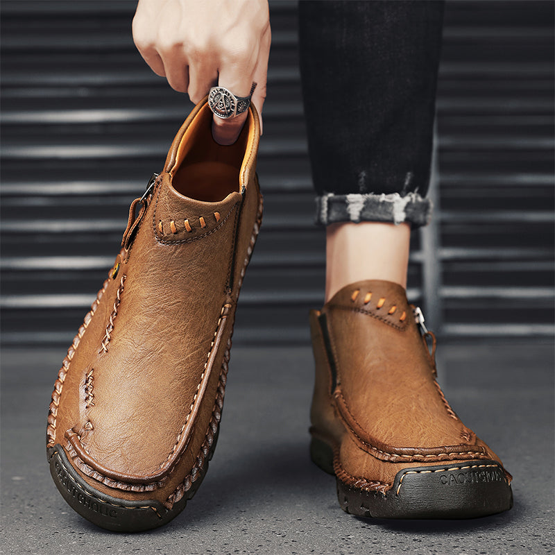 🔥Hot Save🔥 Men's Top-Quality Motorcycle Boots Hand-Stitched Genuine Leather Boots-Wide Toe, Waterproof, Anti-Slip, Anti-Sprain, Suitable for Work, Driving, Hiking