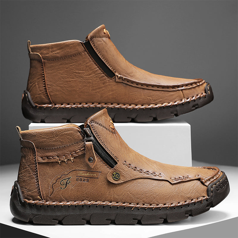 🔥Hot Save🔥 Men's Top-Quality Motorcycle Boots Hand-Stitched Genuine Leather Boots-Wide Toe, Waterproof, Anti-Slip, Anti-Sprain, Suitable for Work, Driving, Hiking