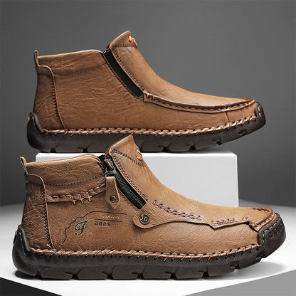 🔥Hot Save🔥 Men's Top-Quality Motorcycle Boots Hand-Stitched Genuine Leather Boots-Wide Toe, Waterproof, Anti-Slip, Anti-Sprain, Suitable for Work, Driving, Hiking