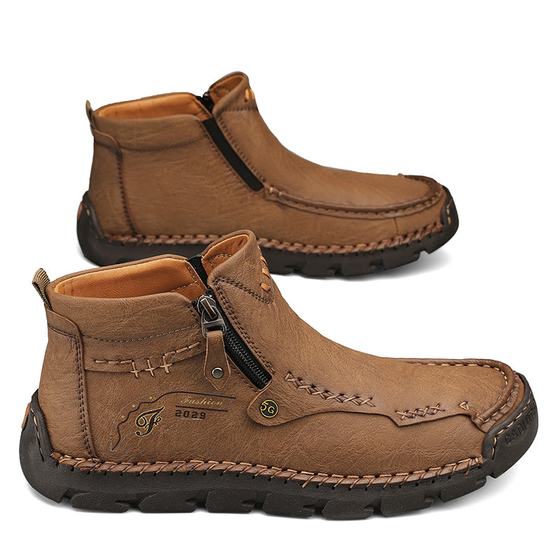 🔥Hot Save🔥 Men's Top-Quality Motorcycle Boots Hand-Stitched Genuine Leather Boots-Wide Toe, Waterproof, Anti-Slip, Anti-Sprain, Suitable for Work, Driving, Hiking